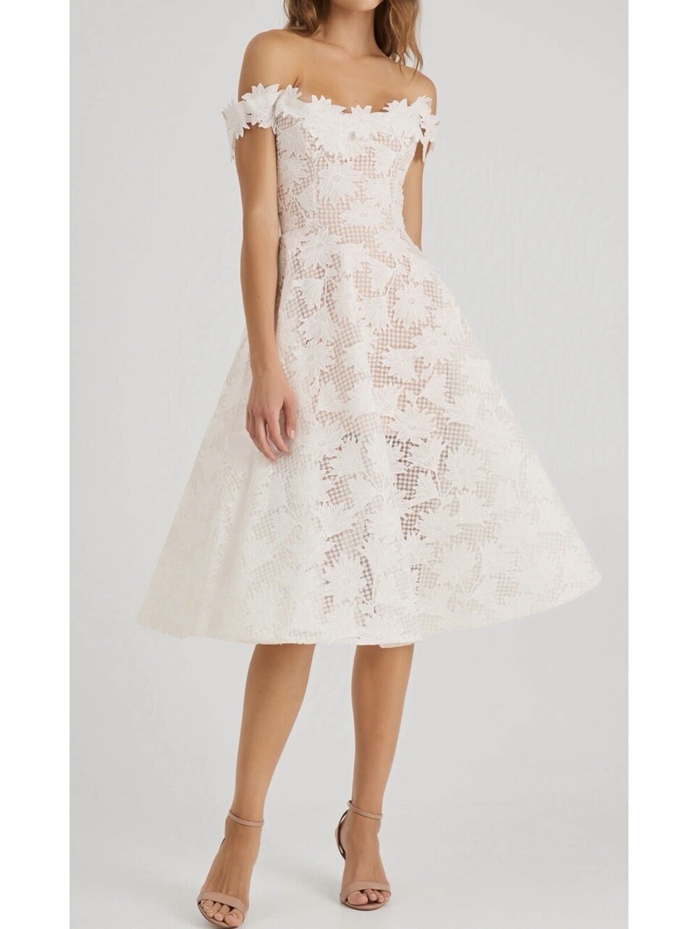 Helsi Valentina Floral Appliqué Off the Shoulder Cocktail Midi Dress Sz XL $635